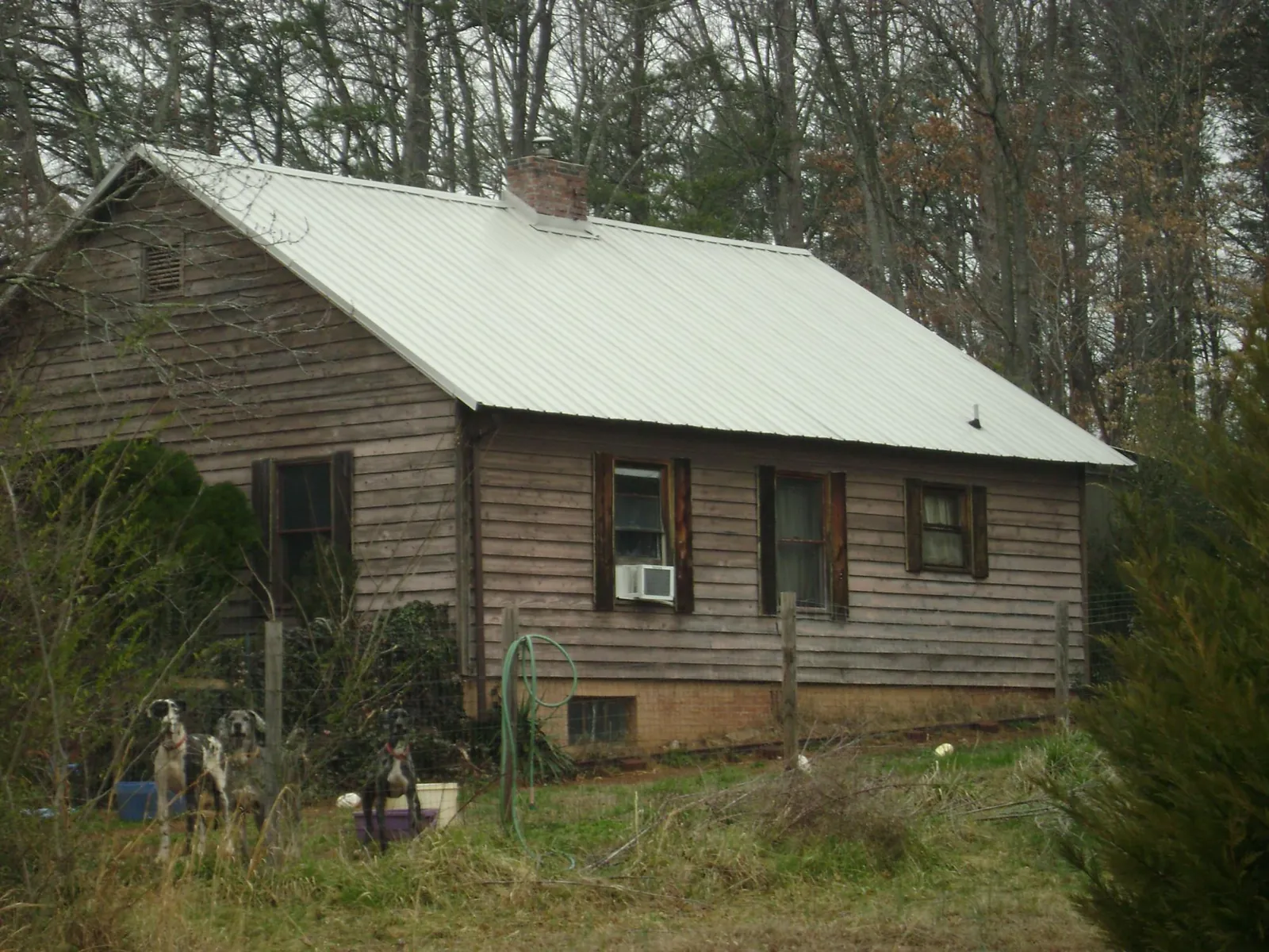 White metal roof on an old wood sided farmhouse, from a Metal Roof Installation job in Willow Creek